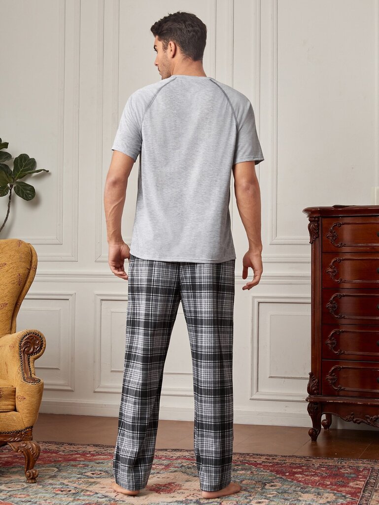 Miesten Plaid Print PJ Set·Multicolor·XL hinta ja tiedot | Miesten kylpytakit ja pyjamat | hobbyhall.fi