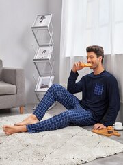 Miesten ikkunalasiprintti PJ Set·Navy Blue·L hinta ja tiedot | Miesten kylpytakit ja pyjamat | hobbyhall.fi