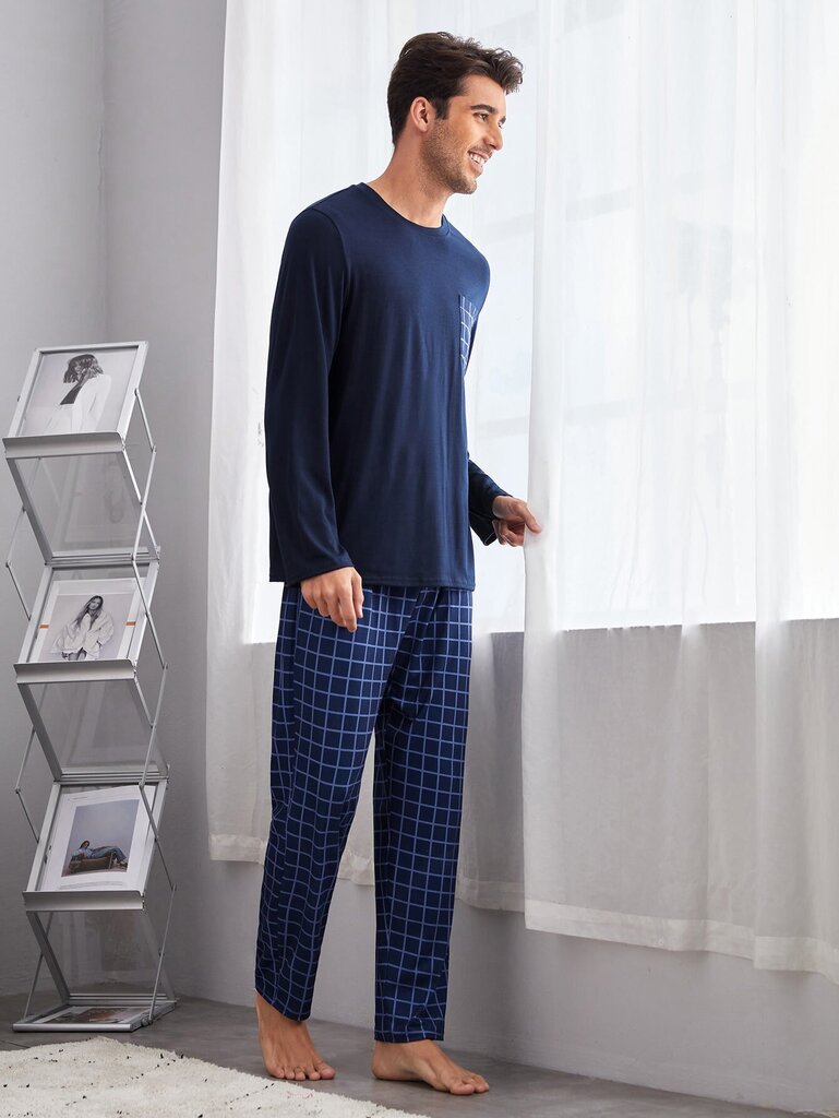 Miesten ikkunalasiprintti PJ Set·Navy Blue·M hinta ja tiedot | Miesten kylpytakit ja pyjamat | hobbyhall.fi