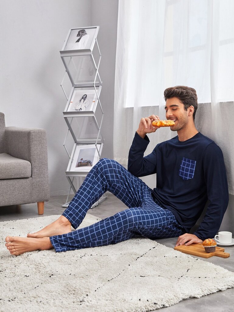 Miesten ikkunalasiprintti PJ Set·Navy Blue·M hinta ja tiedot | Miesten kylpytakit ja pyjamat | hobbyhall.fi