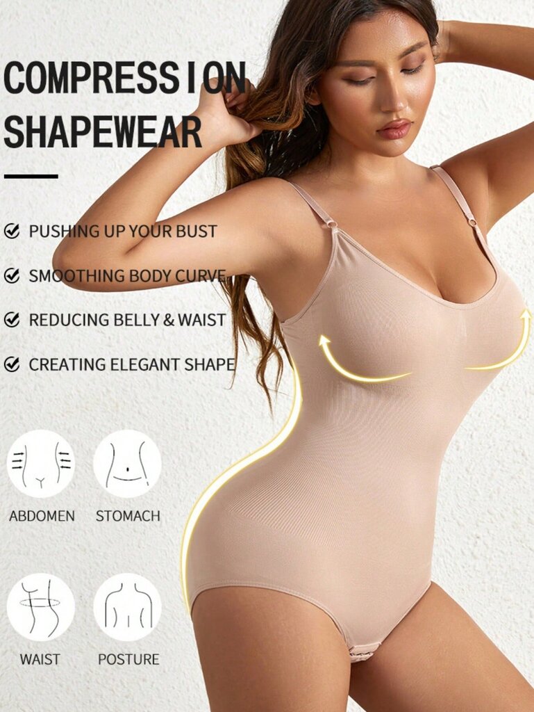 1-osainen saumaton Body Shaper Shaper Shapewear Control, Push Up, Plus koko, Synnytyksen jälkeinen palautus·Aprikoosi·S hinta ja tiedot | Naamiaisasut | hobbyhall.fi