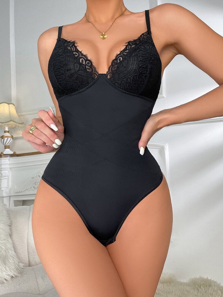 Contrast Lace Shapewear Bodysuit·Musta·M hinta ja tiedot | Naamiaisasut | hobbyhall.fi