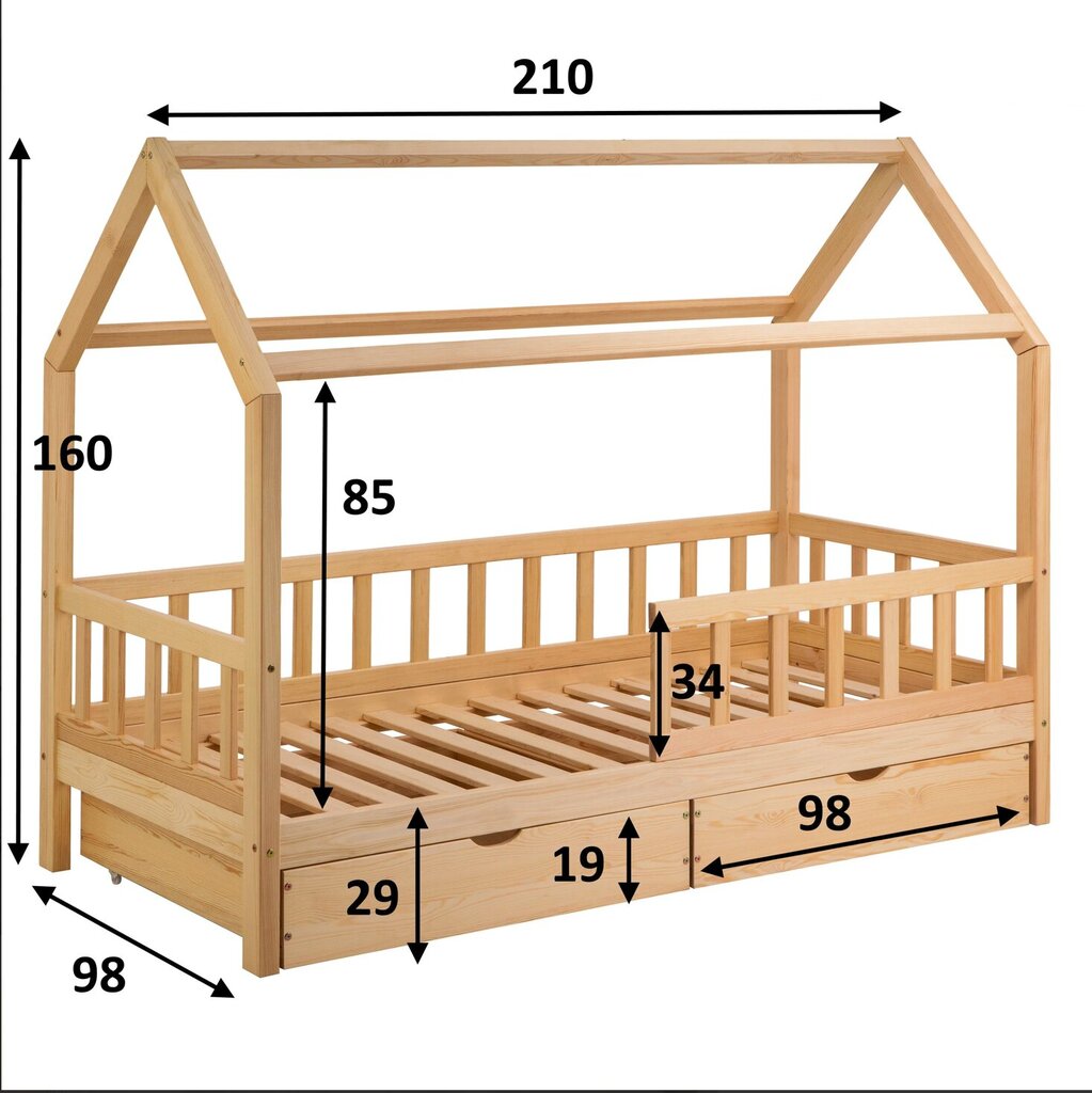 Sänky talo Dexter 90x200 cm,laatikoilla hinta ja tiedot | Lastensängyt | hobbyhall.fi