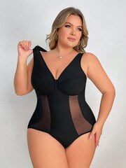 Plus Size Deep V-kaula verkkokorsetti Bodysuit·Musta·1XL hinta ja tiedot | Muotoilevat alusvaatteet | hobbyhall.fi