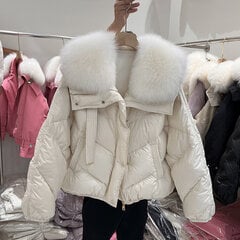 (One Size-Beige) 2024 Talven Lämpimät Takit 90 % White Goose Down Paksut takit Real Natural Fox Turkista Kaulus Puffer Takki Muodikkaat päällysvaatteet hinta ja tiedot | Naisten takit | hobbyhall.fi