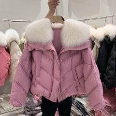 (One Size-Pink)2024 Talven lämpimät takit 90 % White Goose Down paksut takit aidolla luonnollisella ketunturkisella kaulus puffitakki Muodikkaat päällysvaatteet hinta ja tiedot | Naisten takit | hobbyhall.fi