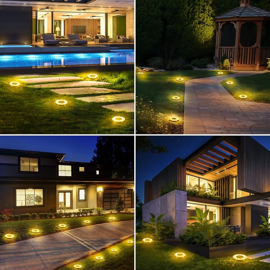 Solar Floor Light 8 LED Garden Light 6000K, Outdoor Solar Floor Light IP68 Waterproof, Solar Garden Light (4kpl, Cool White) hinta ja tiedot | Lastenhuoneen valaisimet | hobbyhall.fi