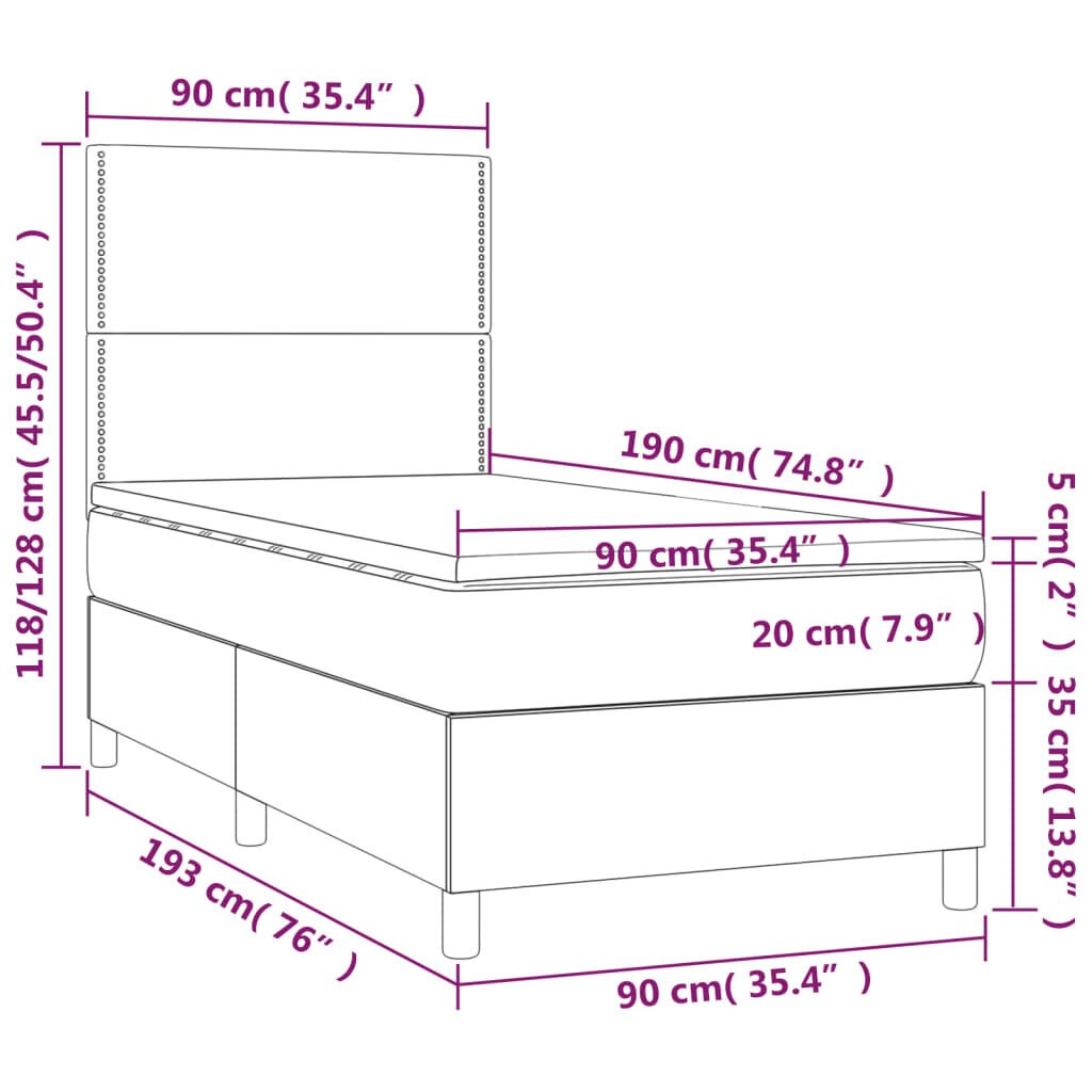 vidaXL Continental sänky patjalla, cappuccinoa, keinonahkaa 90x190 cm hinta ja tiedot | Sängyt | hobbyhall.fi