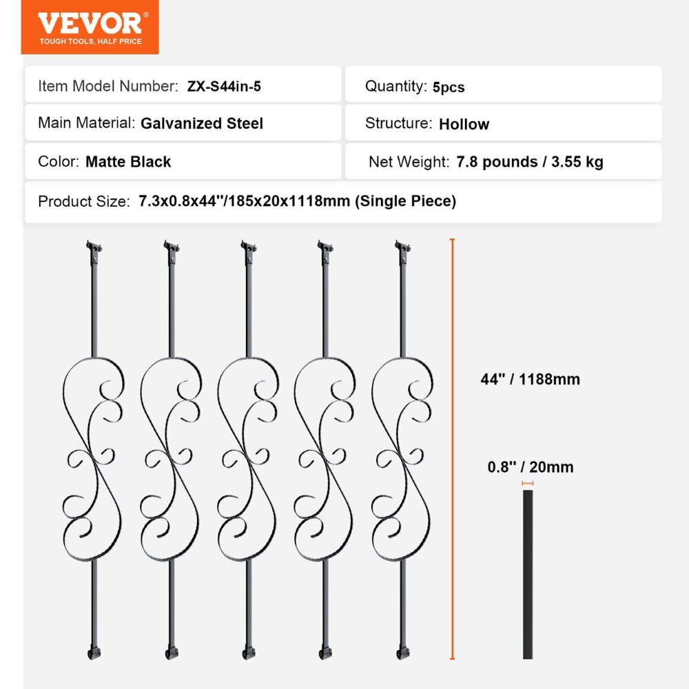 Vevor-kaidetangot, 5 kpl, 185 x 20 x 1118 mm hinta ja tiedot | Portaat | hobbyhall.fi