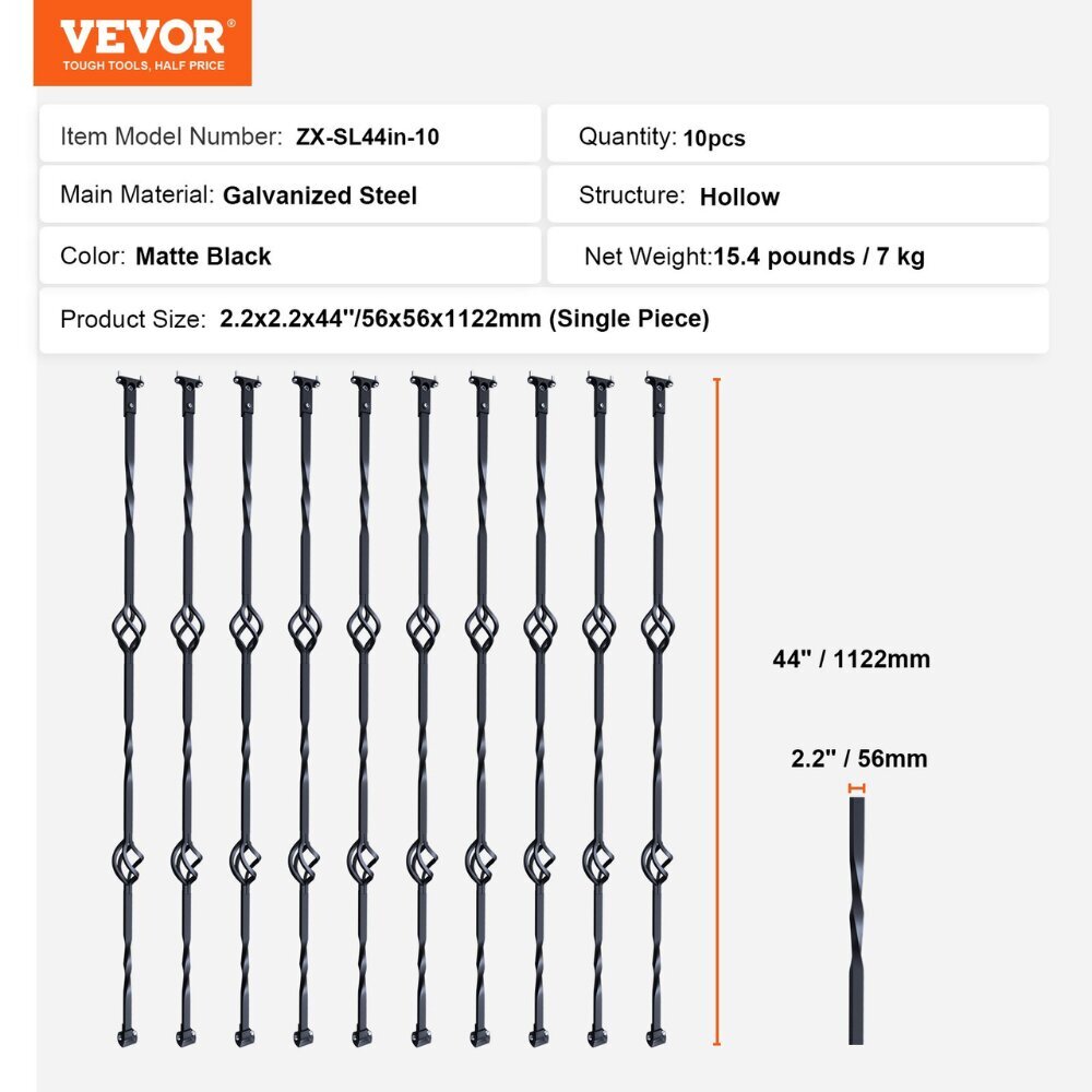 Vevor kaidepilarit, 10 kpl, 56x56x1122 mm hinta ja tiedot | Portaat | hobbyhall.fi