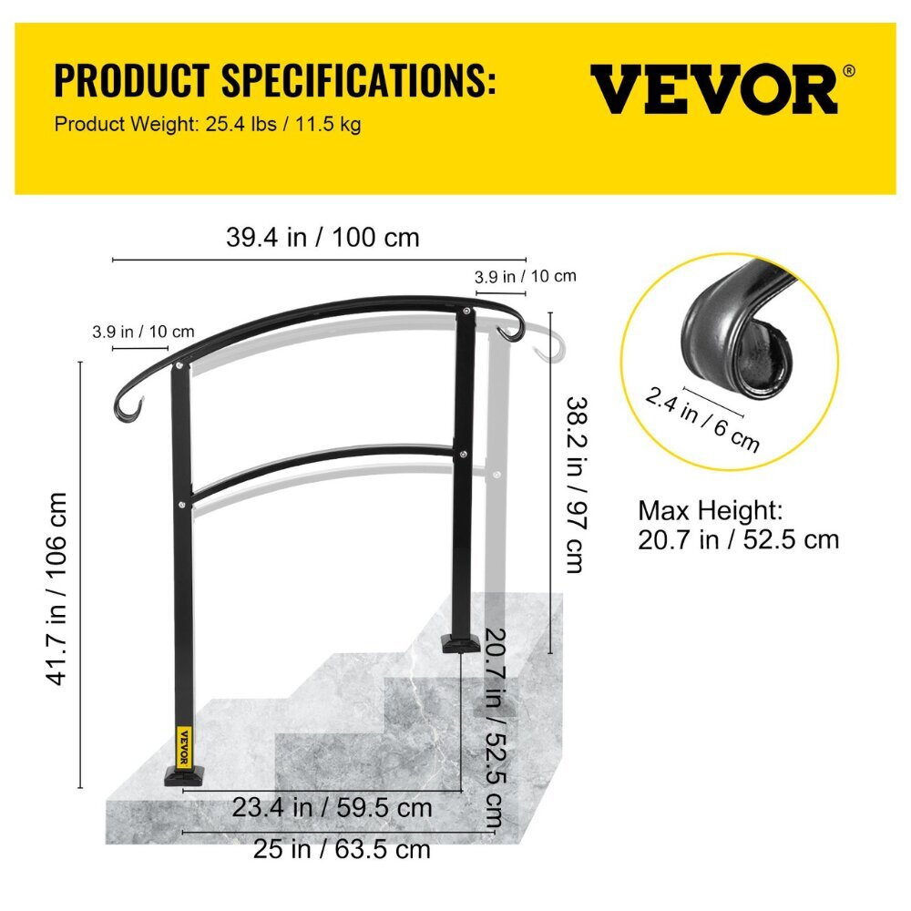 3 askelman portaiden kaide Vevor, 106x100x97 cm hinta ja tiedot | Portaat | hobbyhall.fi