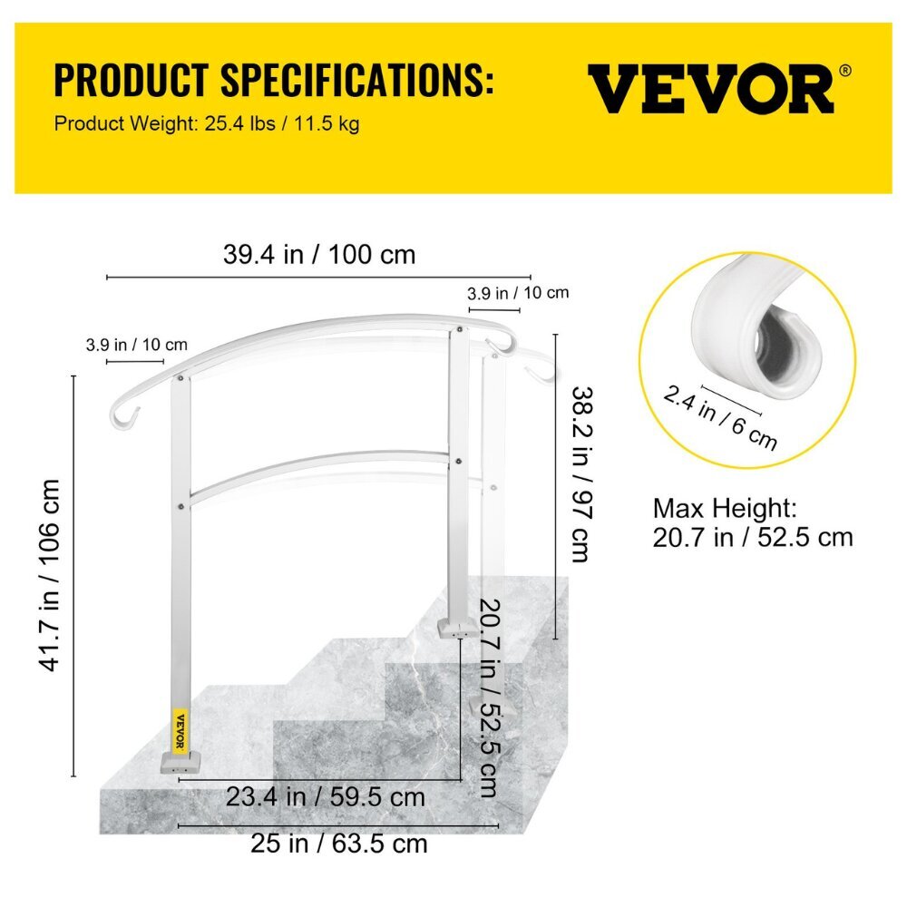 3 askelman portaiden kaide Vevor, 106x100x97 cm hinta ja tiedot | Portaat | hobbyhall.fi