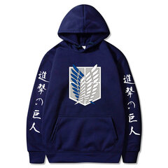 (Tummansininen-XS）Attack on Titan Graphic Print Hoodie Men hinta ja tiedot | Miesten puserot ja hupparit | hobbyhall.fi