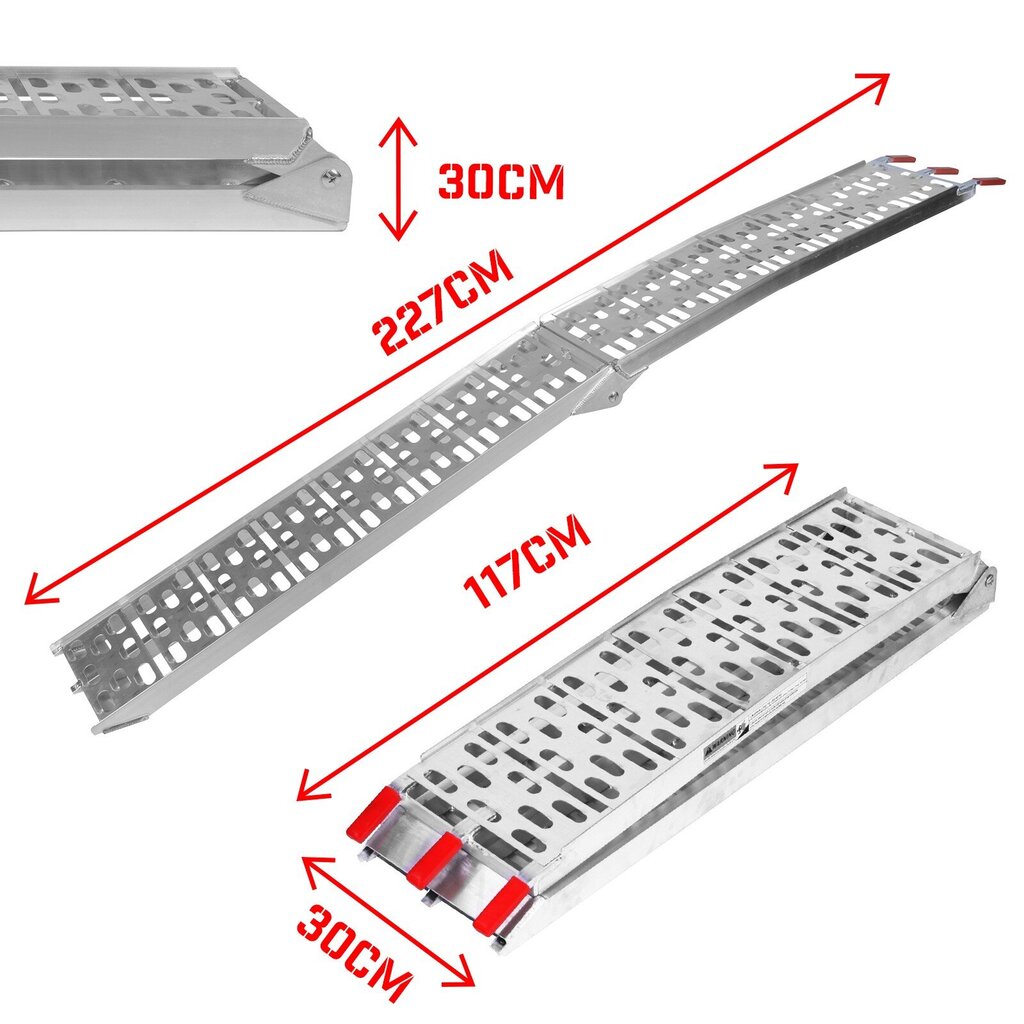 Kulkuramppi 340 kg per ramppi - alumiininen, taittuva, liukumaton - autojen ja moottoripyörien lastausramppi, kulkusilta, "HB". hinta ja tiedot | Tikkaat | hobbyhall.fi