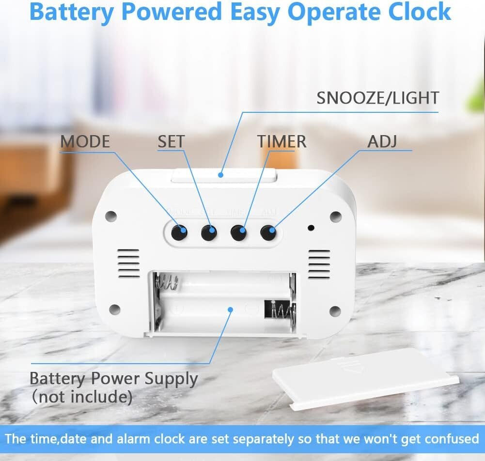 Digitaalinen sängyn vieressä oleva herätyskello LED-näyttökello säädettävällä torkkutoiminnolla 12/24 tuntia Lämpötila Päivämäärä Ajastin Valon säätö (valkoinen) hinta ja tiedot | Kelloradiot ja herätyskellot | hobbyhall.fi