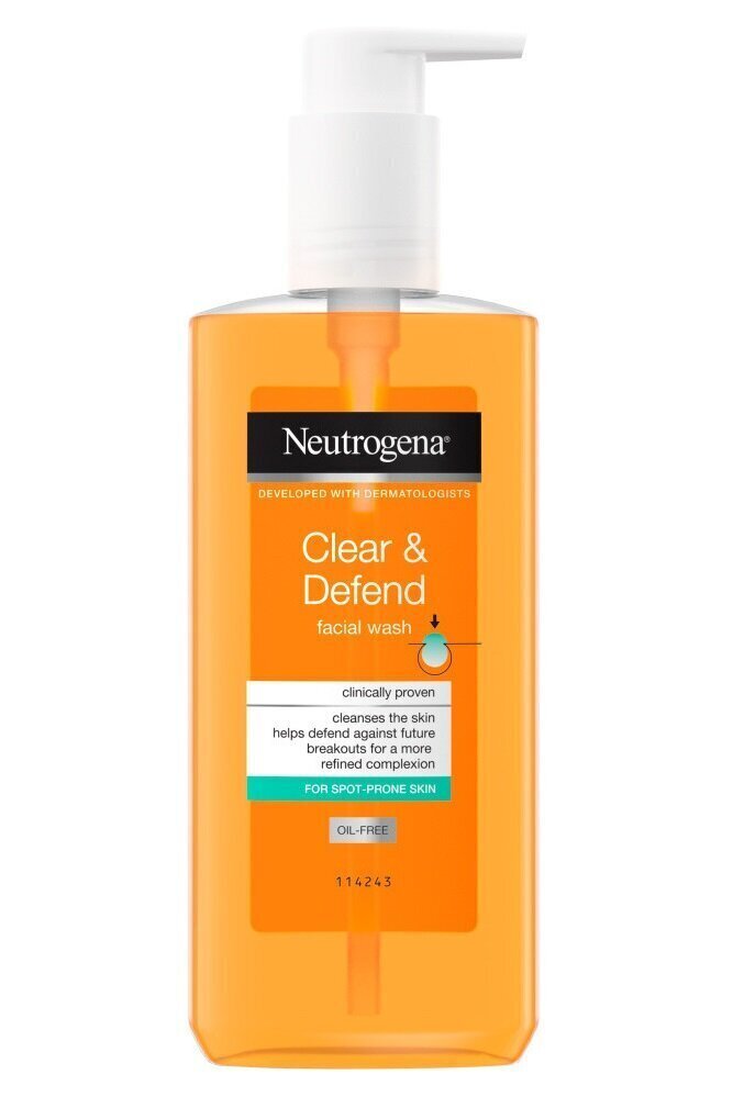 Kasvojen puhdistusaine akneherkälle iholle Neutrogena Clear &amp; Defend, 200 ml hinta ja tiedot | Kasvojen puhdistusaineet | hobbyhall.fi