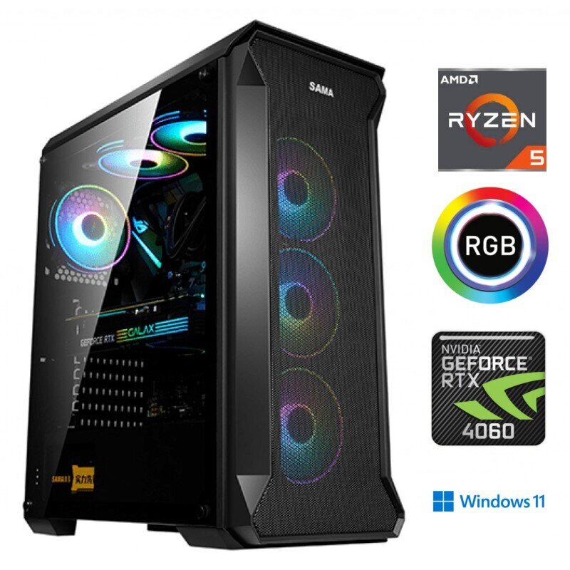 MULTI GAMING Ryzen 5 5500 32GB 512GB SSD RTX 4060 8GB Windows 11 hinta ja tiedot | Pöytätietokoneet | hobbyhall.fi