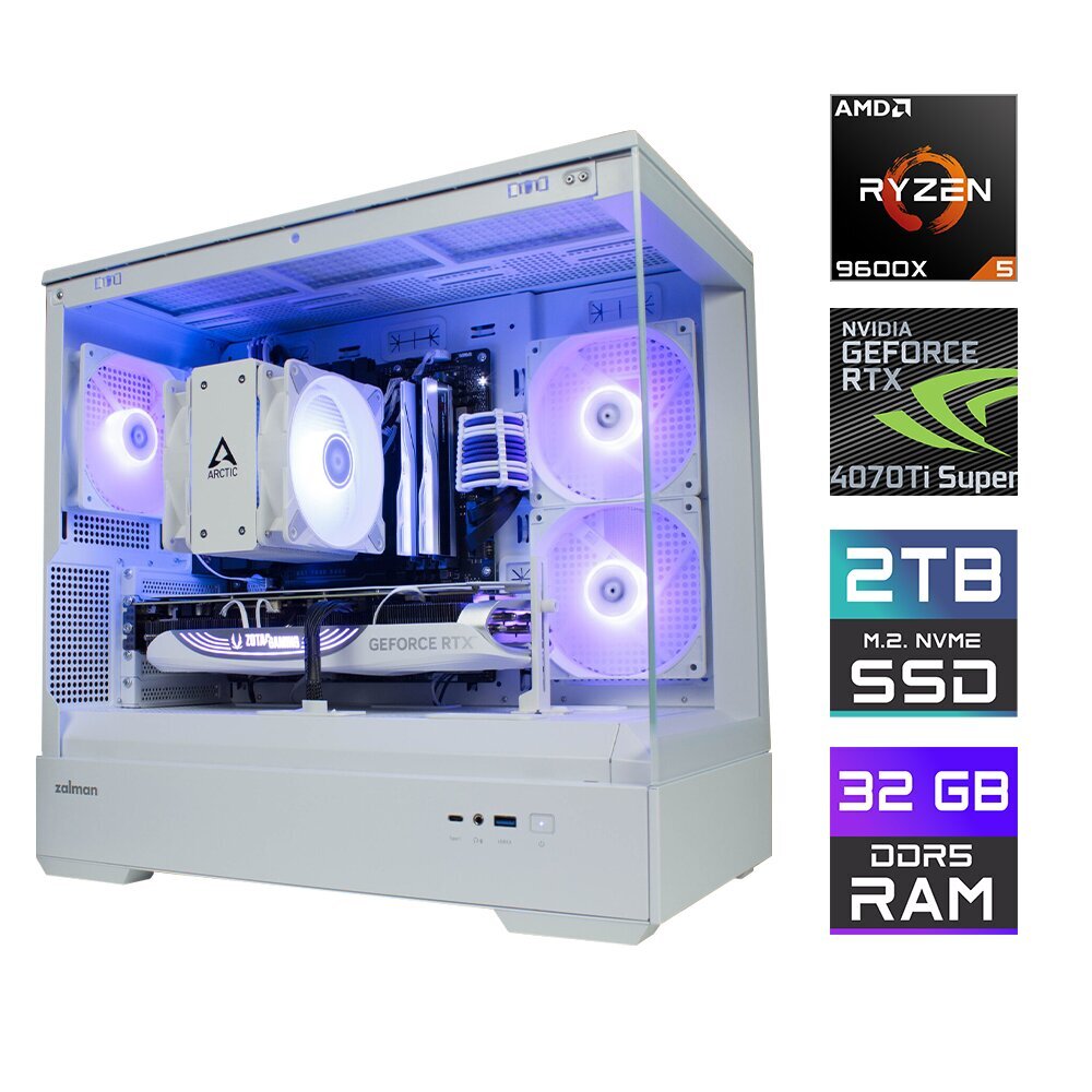 Tietokone MonsterX Ryzen 5 9600X 32GB 2TB NVME RTX4070TiSuper hinta ja tiedot | Pöytätietokoneet | hobbyhall.fi