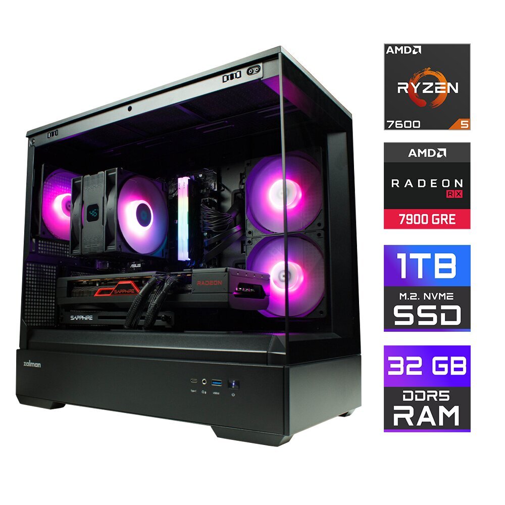 Tietokone MonsterX Ryzen 5 7600 32GB 1TB NVME RX7900GRE hinta ja tiedot | Pöytätietokoneet | hobbyhall.fi