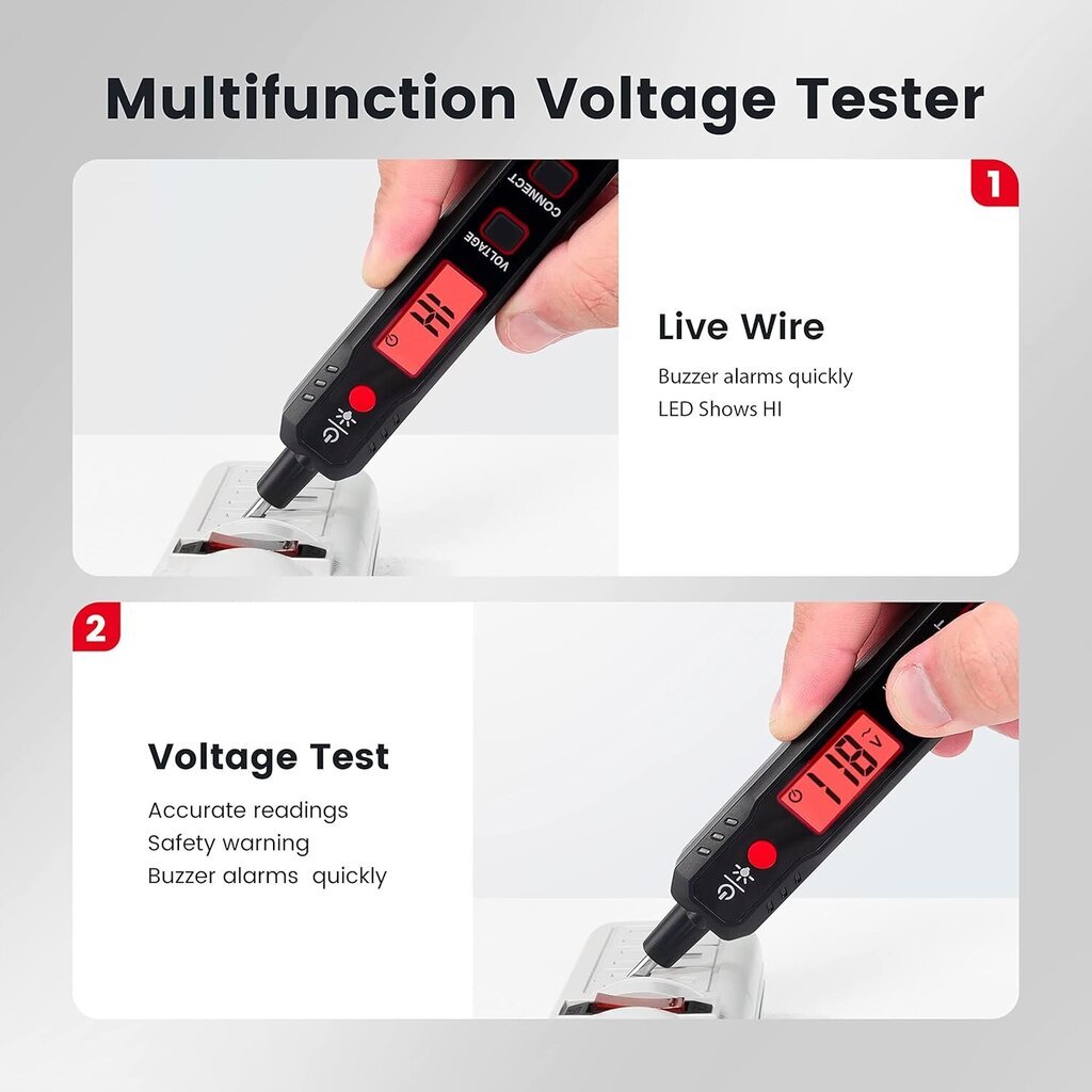Jännitetesteri/12V-300V kosketukseton jännitekynä NCV Live/Neutraali Testerillä Sähköinen testeri LCD-näytön summerilla (Ei vaadi käsineitä tarkkuuden lisäämiseksi) hinta ja tiedot | Käsityökalut | hobbyhall.fi