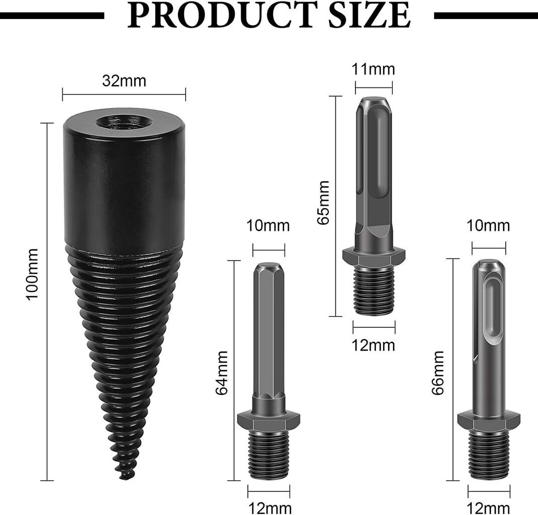 Puunhalkaisukartio, puunhalkaisuporanterä, polttopuun halkaisuporanterä, kierreporanterä, kotitalouskartiopuunhalkaisukone, puunhalkaisukone, 42mm, 4kpl hinta ja tiedot | Käsityökalut | hobbyhall.fi