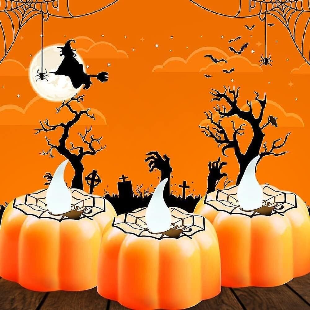 12 Pack Halloween Pumpkin Tealights Liekitön paristokäyttöinen oranssi LED hinta ja tiedot | Koristeet ja tarrat | hobbyhall.fi