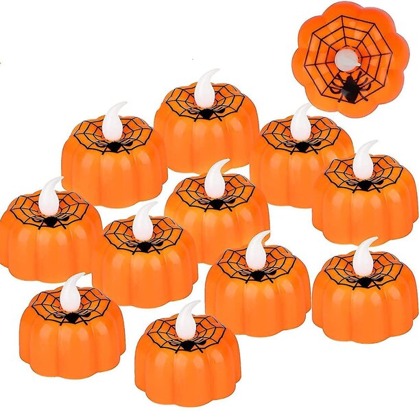 12 Pack Halloween Pumpkin Tealights Liekitön paristokäyttöinen oranssi LED