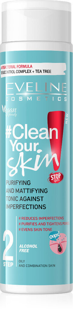 Eveline Clean Your Skin -mattapinnan jättävä kasvovesi, 225 ml hinta ja tiedot | Kasvojen puhdistusaineet | hobbyhall.fi