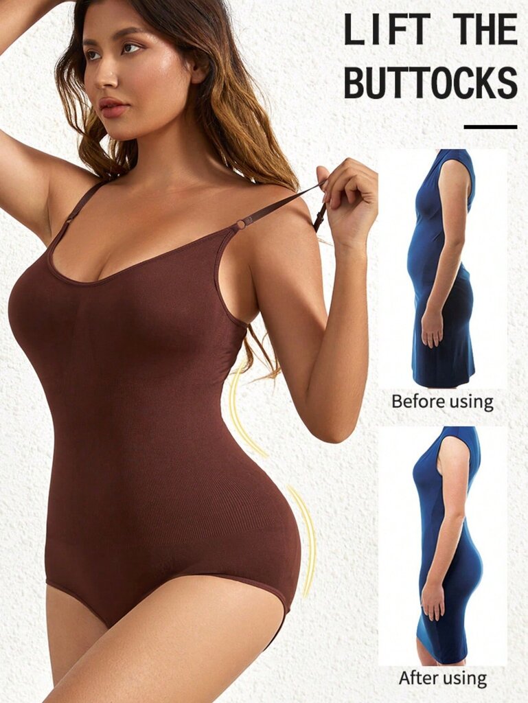 1-osainen saumaton Body Shaper Shaper Shapewear Control, Push Up, Plus koko, Synnytyksen jälkeinen palautuminen · Kahvinruskea · XL hinta ja tiedot | Naamiaisasut | hobbyhall.fi