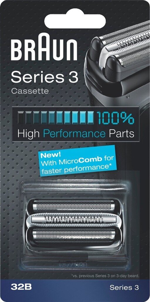 BRAUN TERÄVERKKO JA TERÄ 32B MicroComb- musta, Series-3 (3090cc,3050cc,3040WD, 3020s,3010s,3000s,390cc, 380, 370, 360, 350cc, 3 hinta ja tiedot | Kauneudenhoitotarvikkeet | hobbyhall.fi