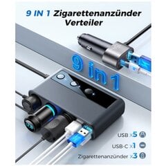 Tupakansytyttimen jakaja, 154 W:n autolaturisovitin, 3-tie 12 V/24 V pistokelatauskaapelin jakaja, 5 USB-porttia älypuhelimelle/iPadille/Dash Camille hinta ja tiedot | Moottoripyörien lisätarvikkeet | hobbyhall.fi