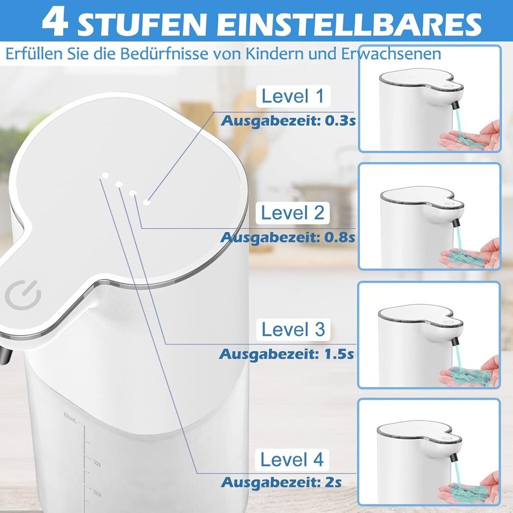 Saippua-annostelija seinäteline, 400 ml:n automaattinen saippuanannostelija, USB-ladattava, 4 säädettävää tasoa, IPX5 vedenpitävä sähköinen saippua-annostelija hinta ja tiedot | Huonetuoksut | hobbyhall.fi