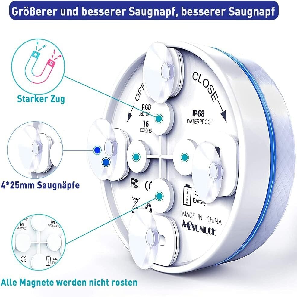 Vedenalainen valo, allasvalaistus 13 RGB LED-kylpyvalo, IP68 vedenpitävä allasvalo magneetilla, kaukosäädin (2 kpl) hinta ja tiedot | Seinävalaisimet | hobbyhall.fi