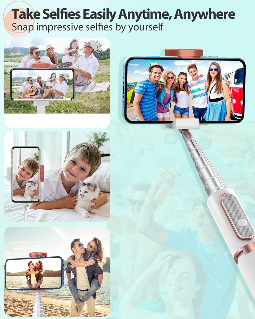 Selfie Stick Bluetooth, alumiininen Selfie Stick -jalusta matkapuhelimen kolmijalka kaukosulkimella iPhone 14/13/12 Pro Max, Samsung, Huawei ja muut matkapuhelinselfiet (valkoinen) hinta ja tiedot | Puhelintelineet | hobbyhall.fi