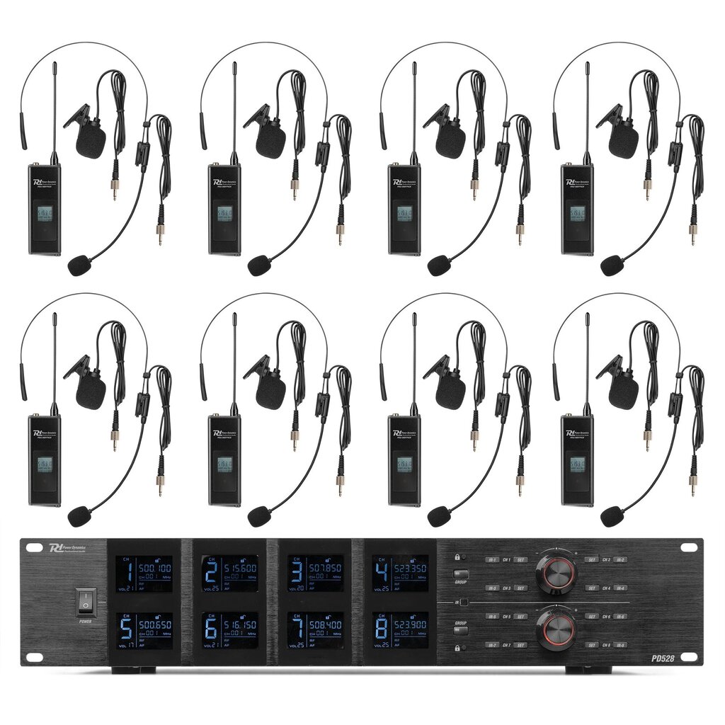 Langaton PD528B UHF-mikrofonisarja, jossa 8 bodypack-mikrofonia hinta ja tiedot | Mikrofonit | hobbyhall.fi