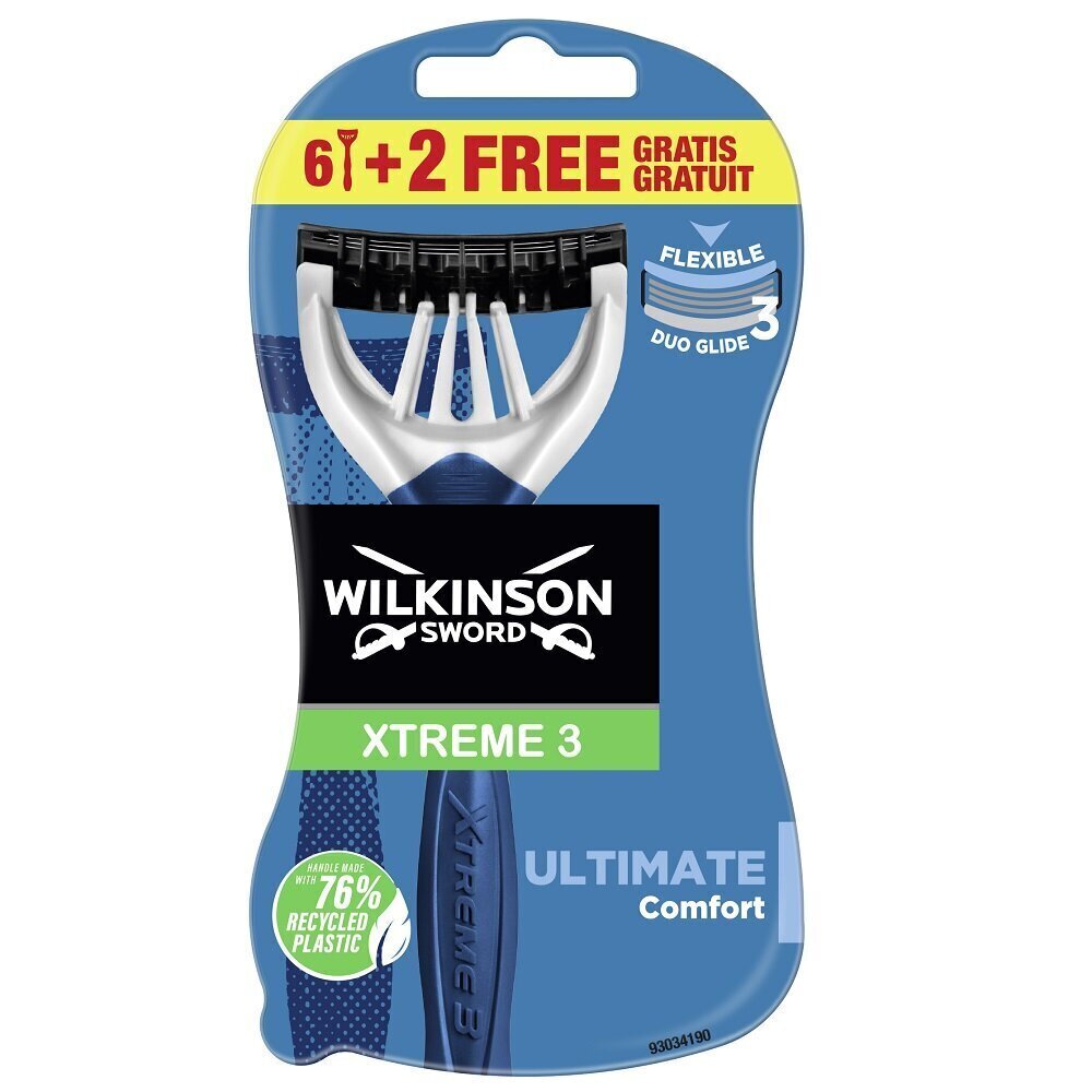 Kertakäyttöiset partakoneet Wilkinson Sword Xtreme3 Ultimate Comfort, 8 kpl. hinta ja tiedot | Parranajo ja karvanpoisto | hobbyhall.fi