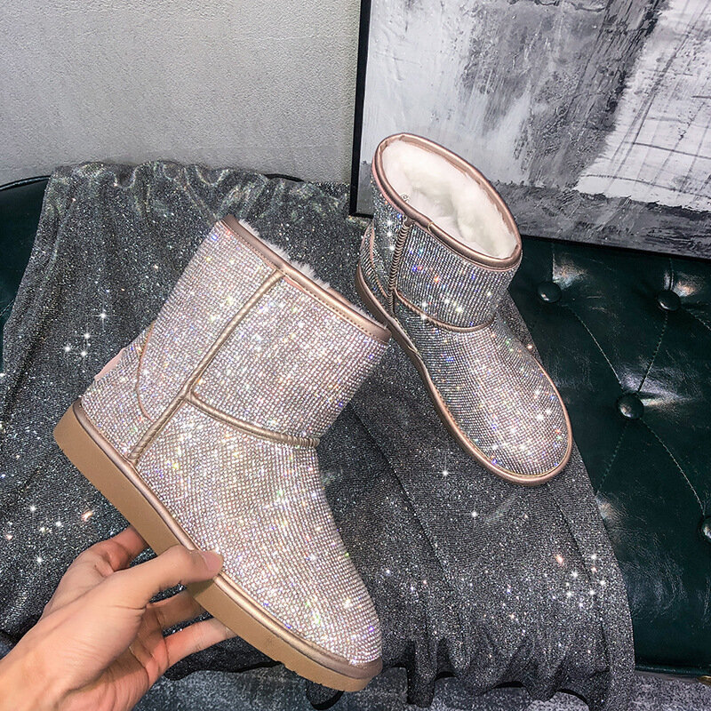 (9-Pink)bling Crystal lumisaappaat naisten hopea glitter helmi talvi nilkkasaappaat pehmo pehmustettu alusta botas mujer iso koko 34-43 NS69 hinta ja tiedot | Monot | hobbyhall.fi