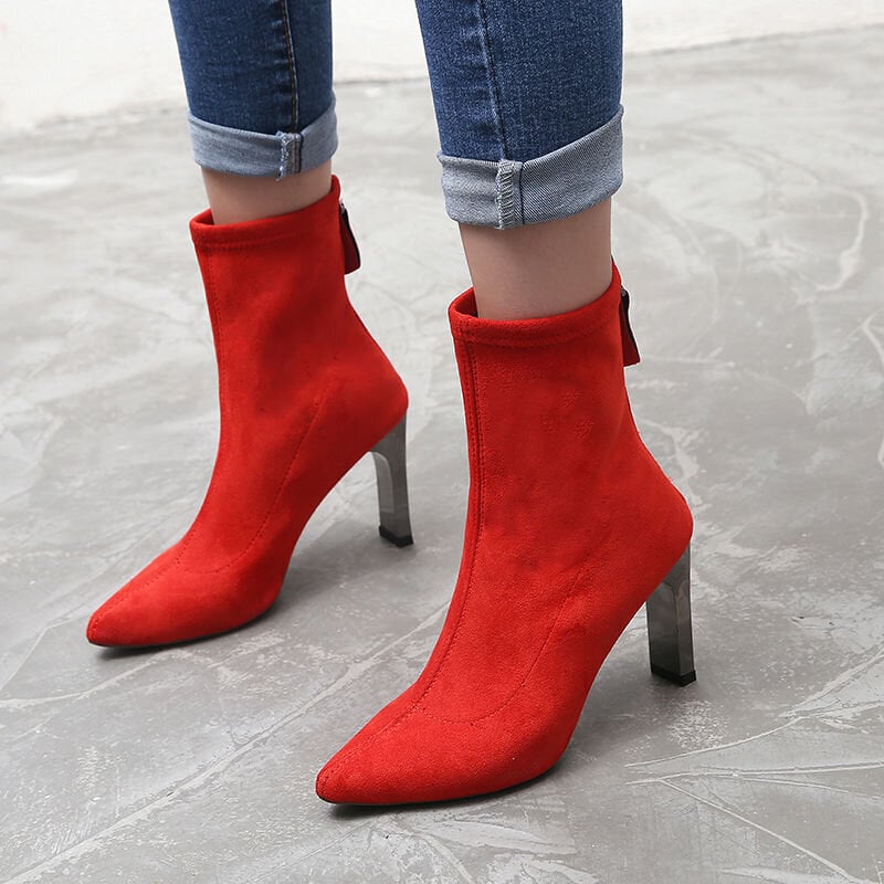 (36-Red Chuky heel)Europe Korkeakorkoiset Saappaat Nainen Joustavat Sukat Saappaat Naisten Pohkeen keskiosa Saappaat Terävät varpaat Seksikäs saappaat Chunky Heel Kengät Punainen hinta ja tiedot | Monot | hobbyhall.fi