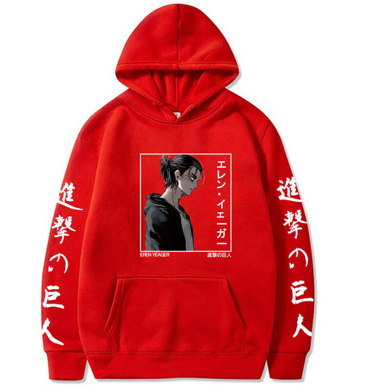 (Red-S）Anime Eren Yeager Casual Attack on Titan Hoodie Men hinta ja tiedot | Miesten puserot ja hupparit | hobbyhall.fi