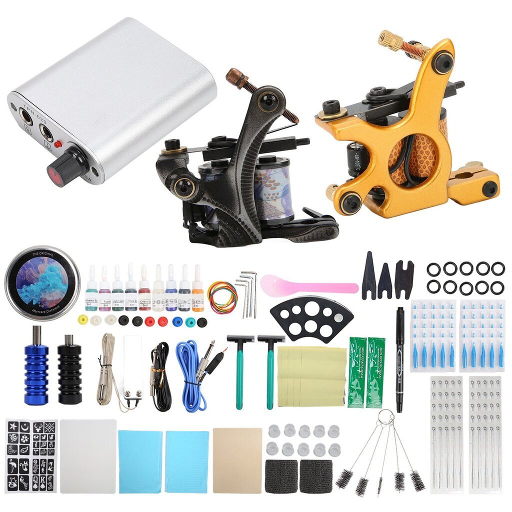 Coil Tattoo Machine Kit Virtalähde Tatuoinnin siirtopaperi Jalkapoljin Novice Tattoo Tool Set (90-265V) EU Plug hinta ja tiedot | Manikyyri- ja pedikyyritarvikkeet | hobbyhall.fi