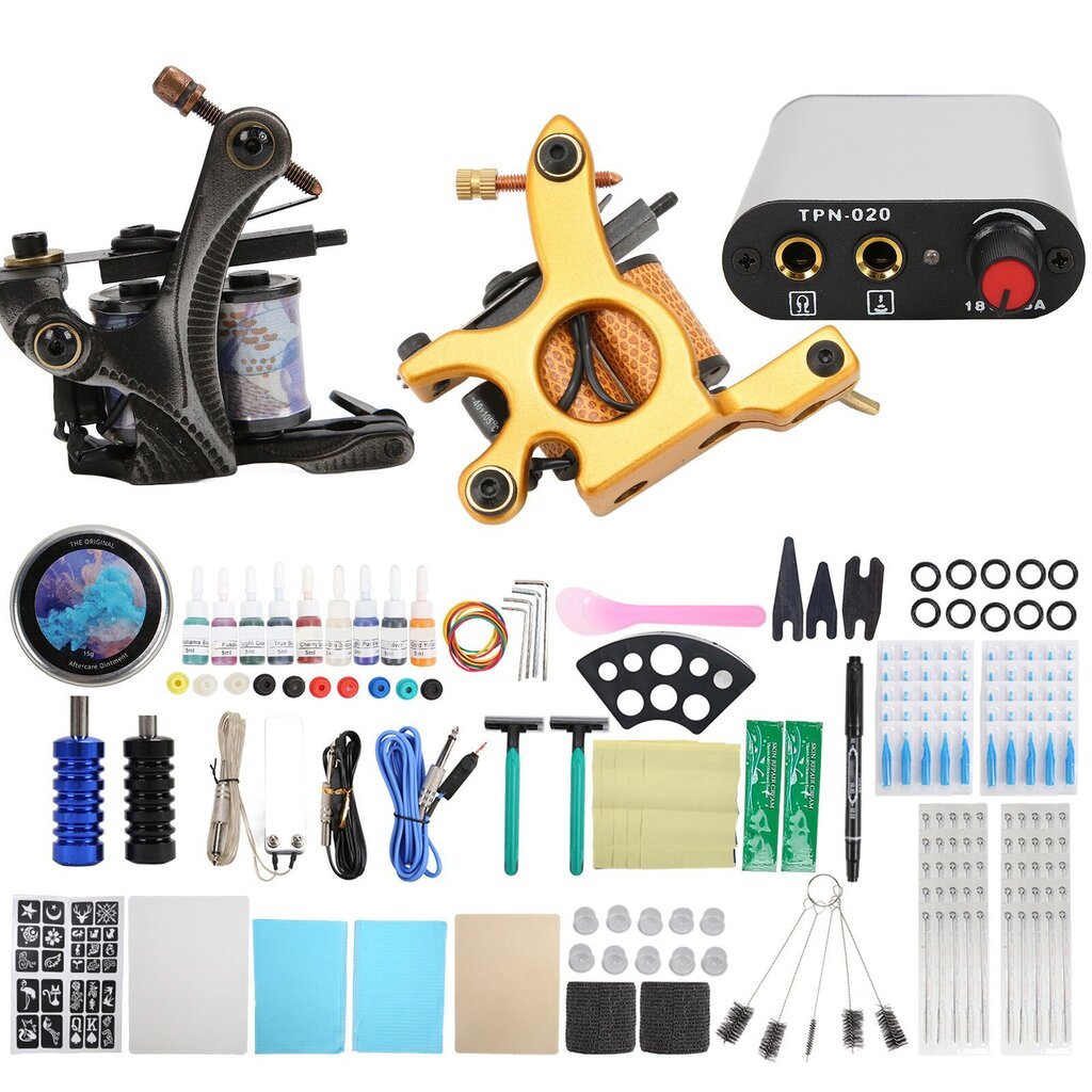 Coil Tattoo Machine Kit Virtalähde Tatuoinnin siirtopaperi Jalkapoljin Novice Tattoo Tool Set (90-265V) EU Plug hinta ja tiedot | Manikyyri- ja pedikyyritarvikkeet | hobbyhall.fi