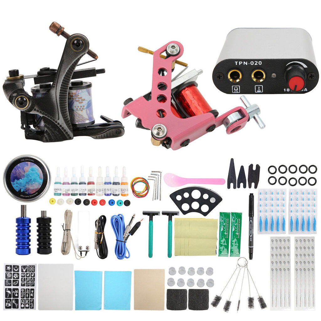 Täydellinen tatuointikonesarja Professional Tattoo Beginner Set Mini Power Supply Needle Reparing Cream 90-265VEU Plug hinta ja tiedot | Manikyyri- ja pedikyyritarvikkeet | hobbyhall.fi