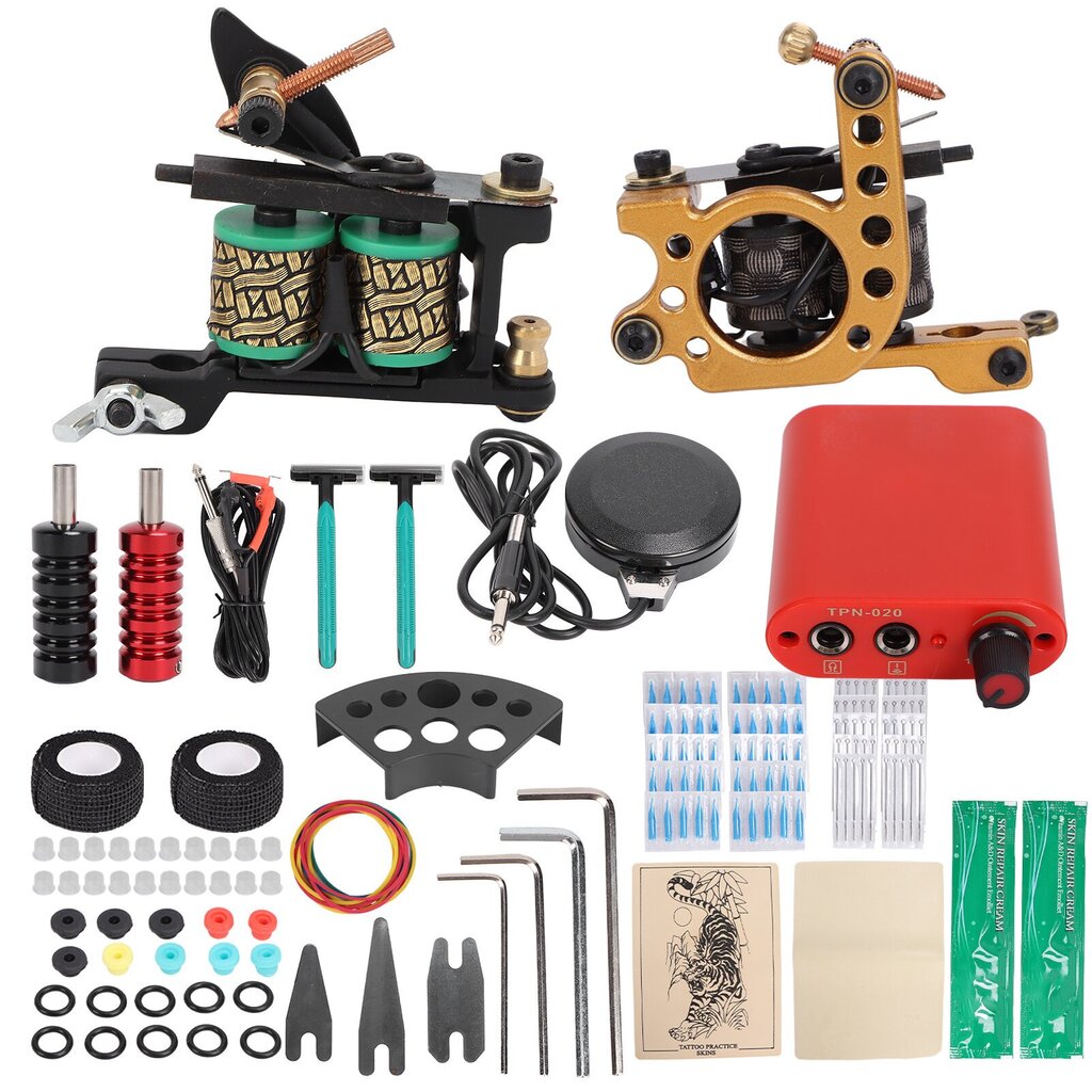 Täydellinen tatuointikonesarja Professional Tattoo Kit Virtalähde Neulat Jalkapolkimen korjausvoide 90-265VUS Plug hinta ja tiedot | Manikyyri- ja pedikyyritarvikkeet | hobbyhall.fi