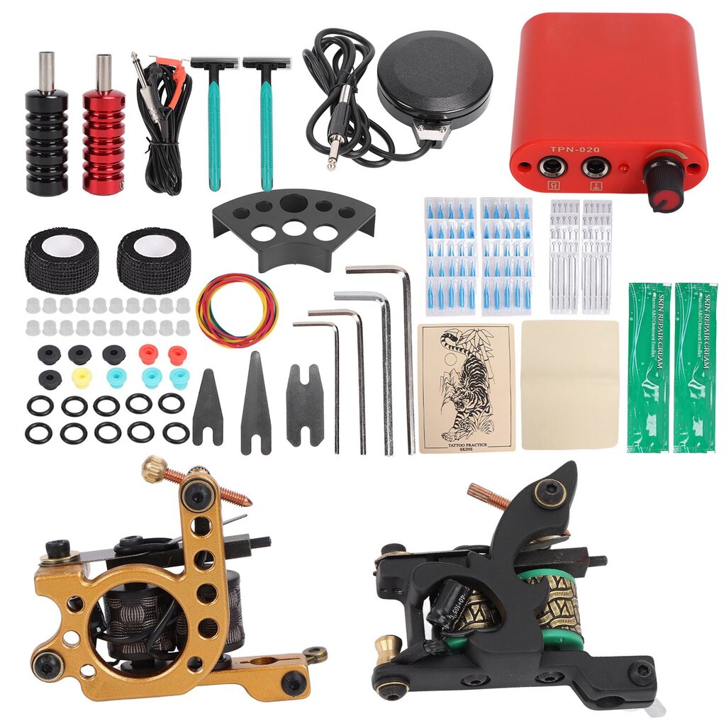 Täydellinen tatuointikonesarja Professional Tattoo Kit Virtalähde Neulat Jalkapolkimen korjausvoide 90-265VUS Plug hinta ja tiedot | Manikyyri- ja pedikyyritarvikkeet | hobbyhall.fi