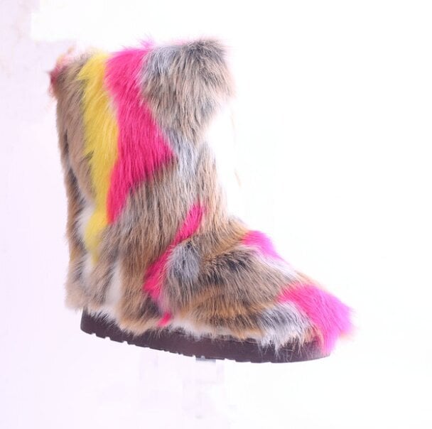 (37-A16)Uusi muoti Fox Fur Nainen Lumisaappaat Rainbow monivärinen Lady Talvisaappaat Lämpimät Saappaat Naisten Saappaat Kengät Bottes de neige femmes hinta ja tiedot | Monot | hobbyhall.fi