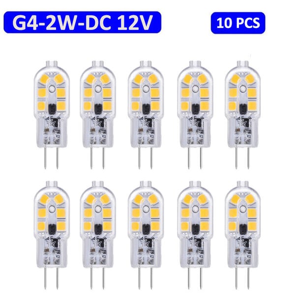 Lamput 10 kpl, G4 LED-lamppu 2W, DC 12V lamppu, 6000K valkoinen