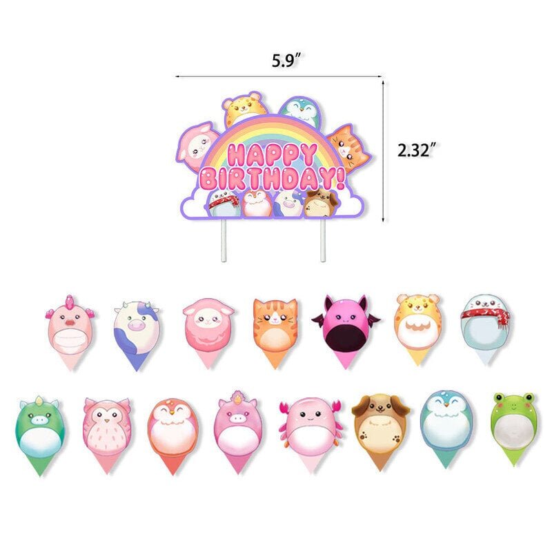 Squishmallows-teema Syntymäpäiväjuhlien koristelu Pehmolelut Lippukakku Insert Ilmapallosetti hinta ja tiedot | Pehmolelut | hobbyhall.fi