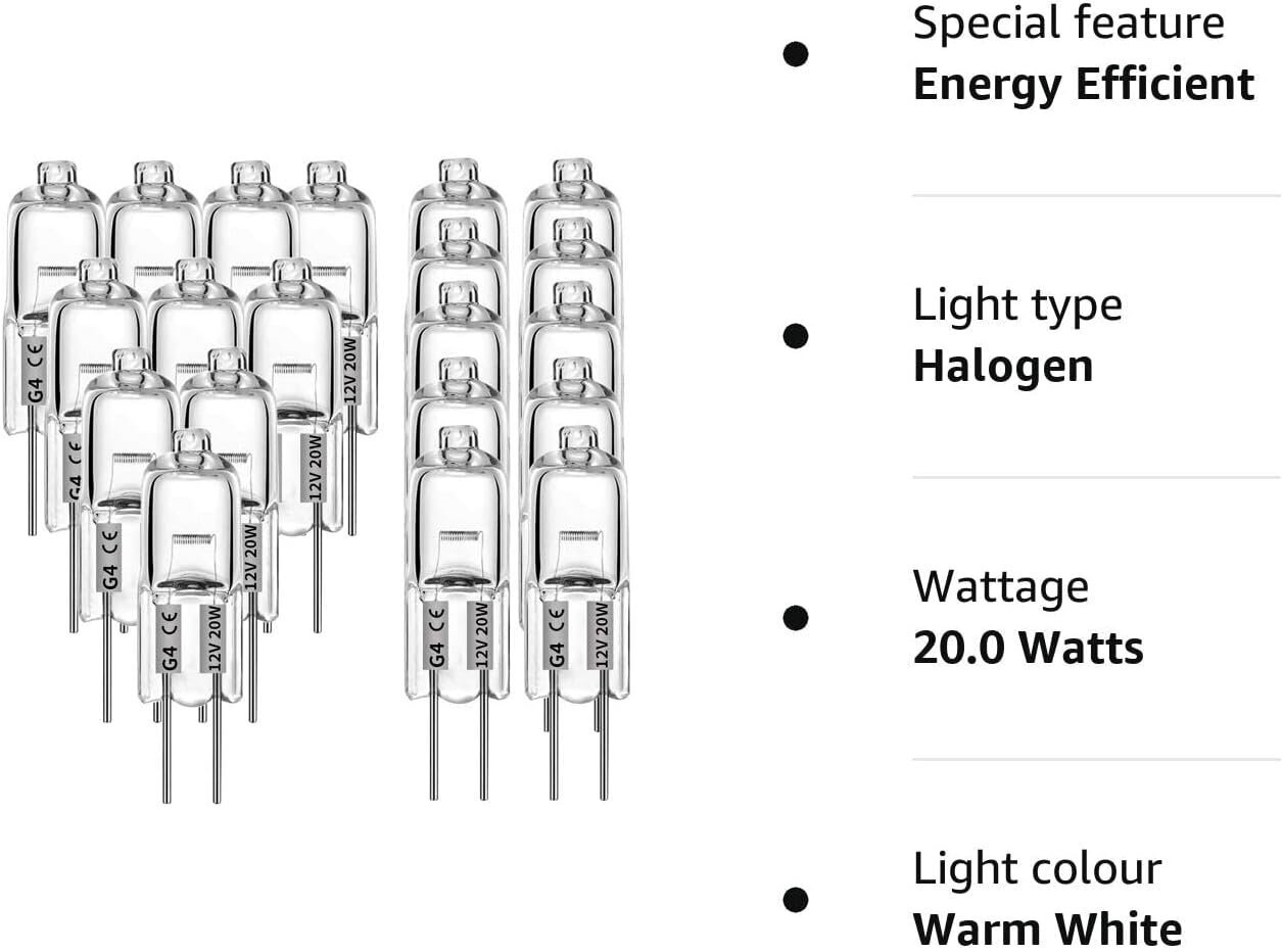 G4 halogeenilamput 20W 12V - Lämmin valkoinen - 20 Pack 20W hinta ja tiedot | Tuuletinvalaisimet | hobbyhall.fi