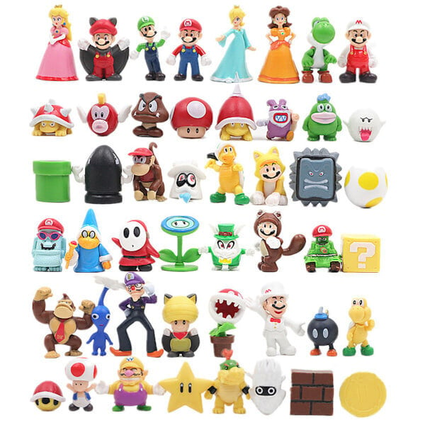 48kpl/setti Super Mario Family Luigi Yoshi Bowser Wario Peach Toad Daisy Figuurimalli Lelut hinta ja tiedot | Koristeet ja tarrat | hobbyhall.fi