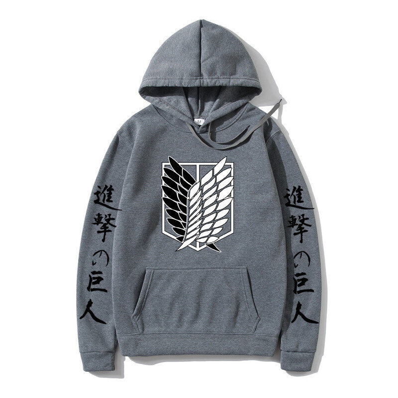 (Tummanharmaa H-M）Attack on Titan Miesten hupparit Anime Print Japanese Streetwear Pullovers hinta ja tiedot | Miesten puserot ja hupparit | hobbyhall.fi